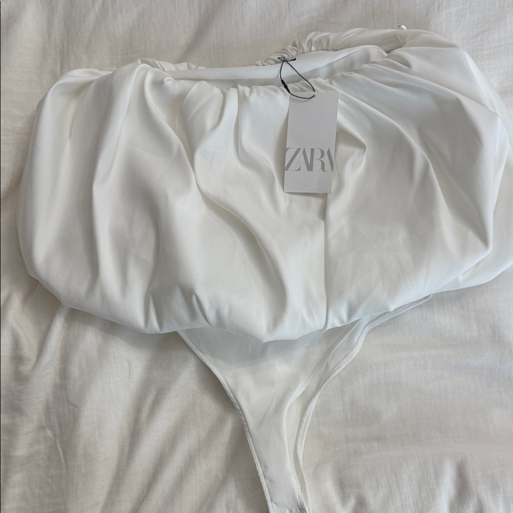 Zara Ivory Puff Sleeveless Bodysuit NWT